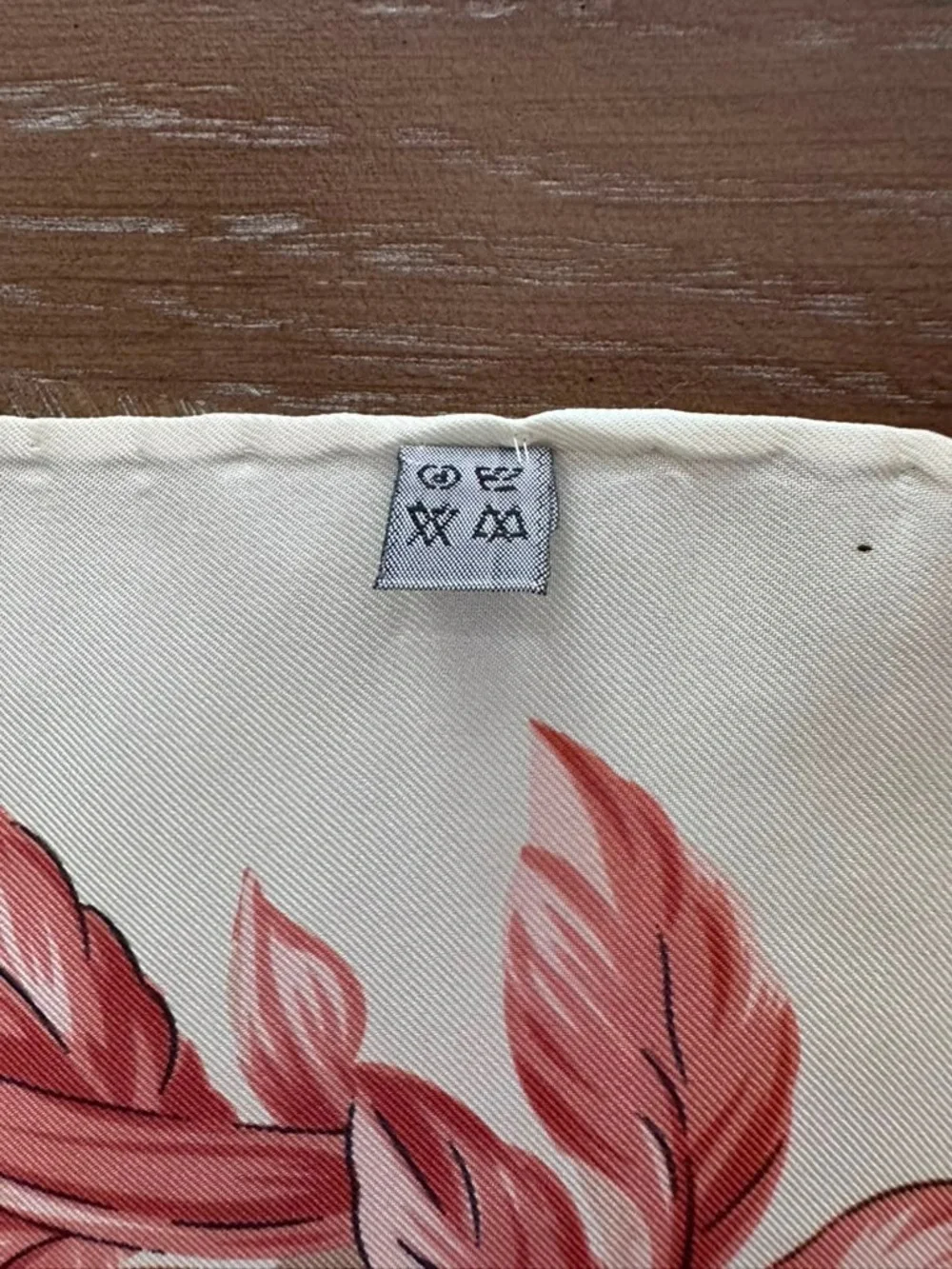Longchamp Silk Scarf Beige Pink Floral Hand Rolled